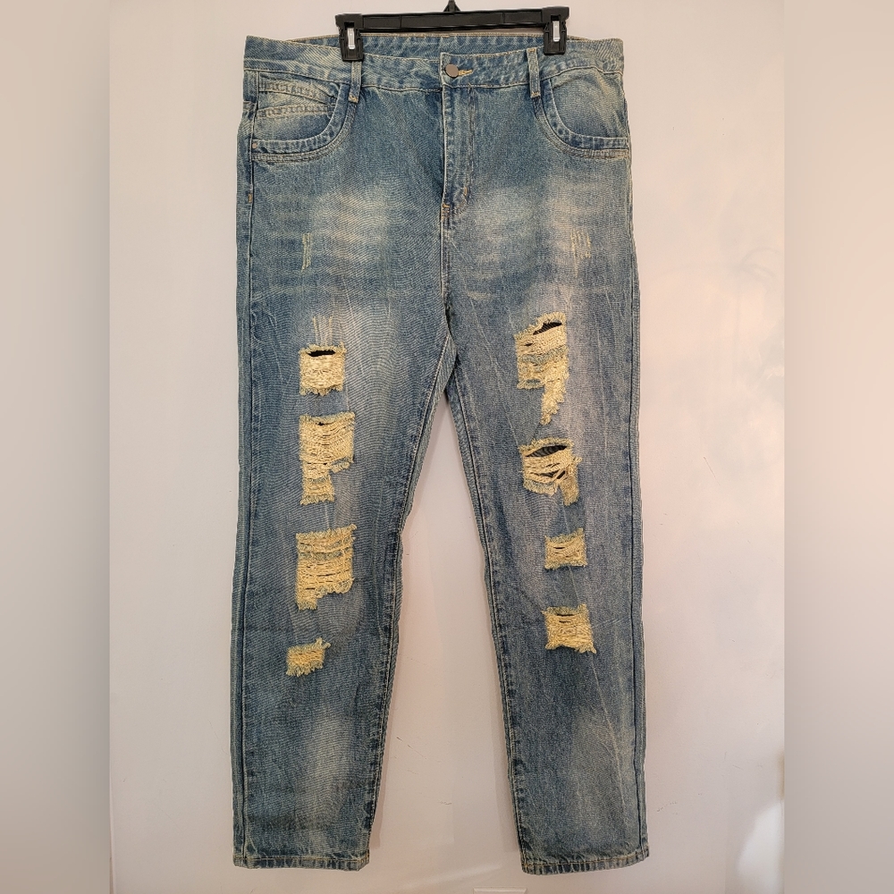 Light Blue Distressed Jeans, Men's 38 waist, 32 length